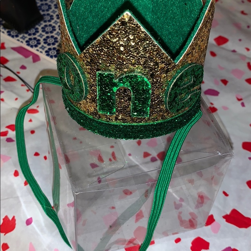 New Crown for One Year old birthday green/gold